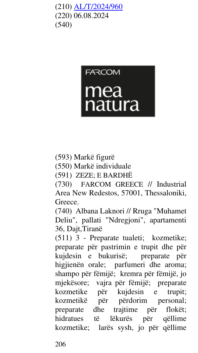 Zëri i markës FARCOM MEA NATURA në buletin