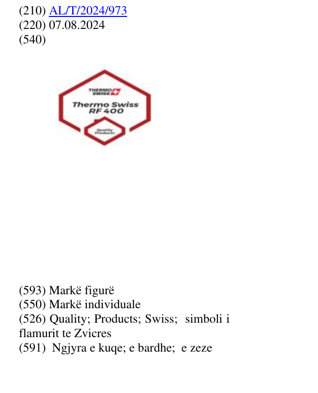 Zëri i markës Quality; Products; Swiss; simboli i flamurit te Zvicres në buletin
