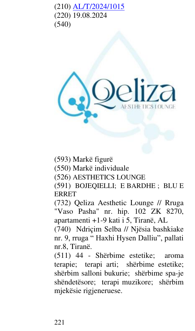 AESTHETICS LOUNGE markasının bültendeki kaydı