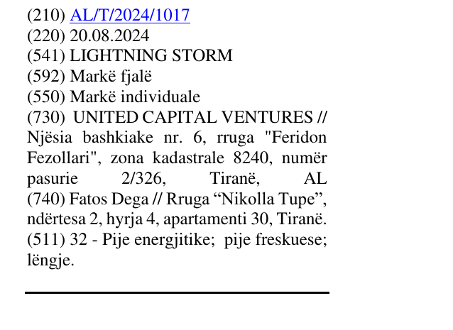 Zëri i markës LIGHTNING STORM në buletin