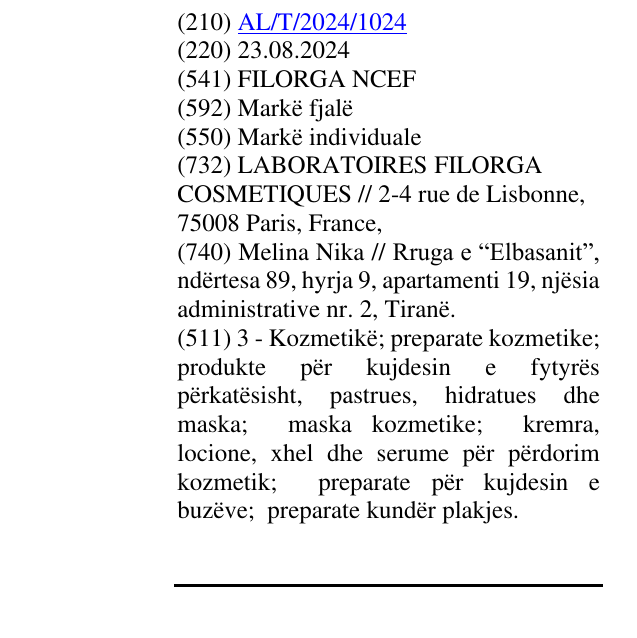 Zëri i markës FILORGA NCEF në buletin
