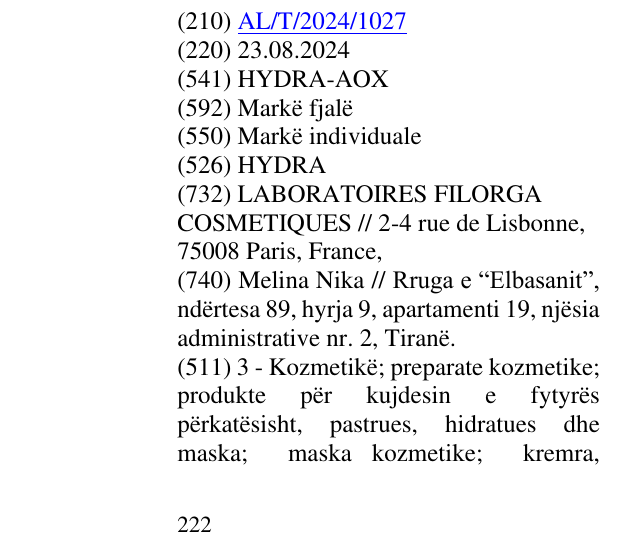 Zëri i markës HYDRA në buletin