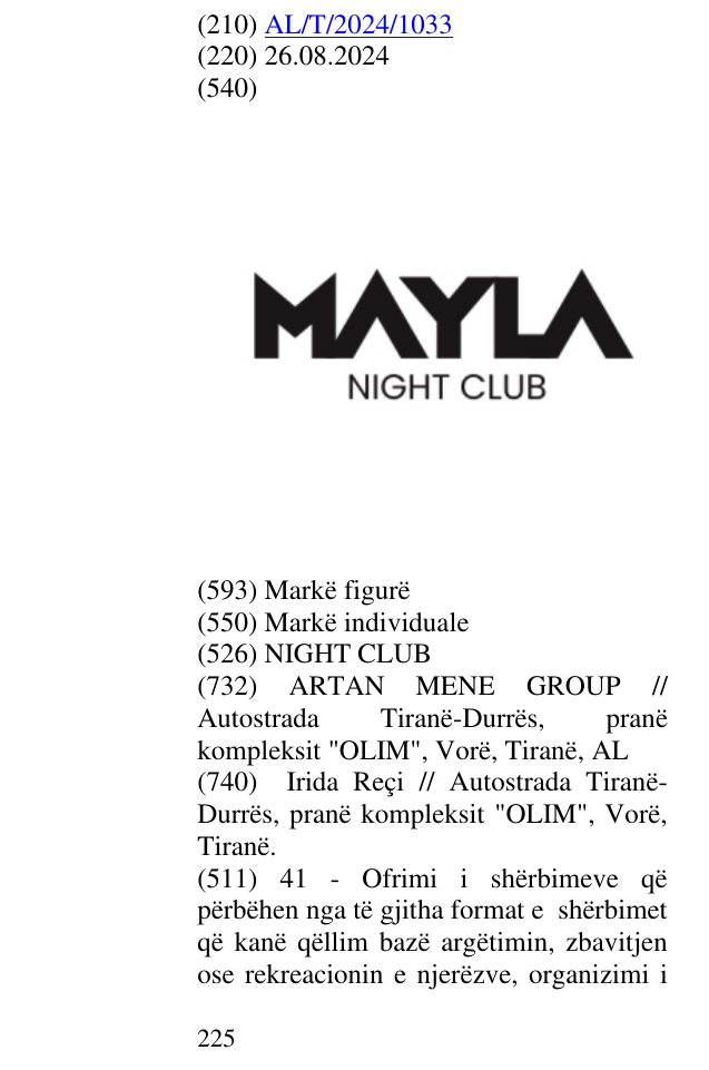 Zëri i markës NIGHT CLUB në buletin