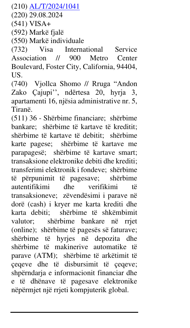 Zëri i markës VISA+ në buletin