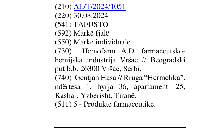 Zëri i markës TAFUSTO në buletin