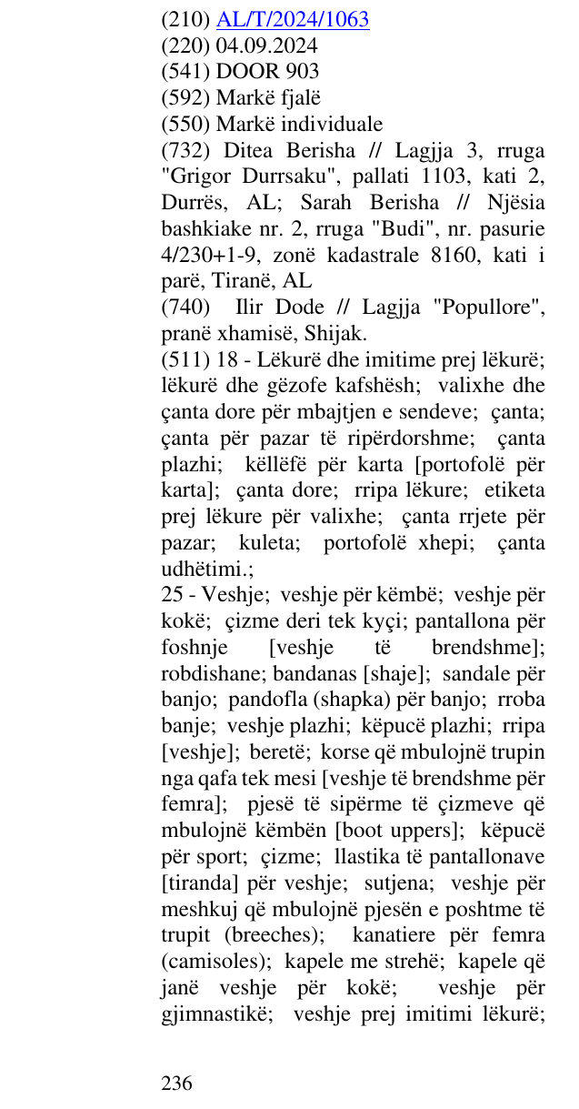 Zëri i markës DOOR 903 në buletin