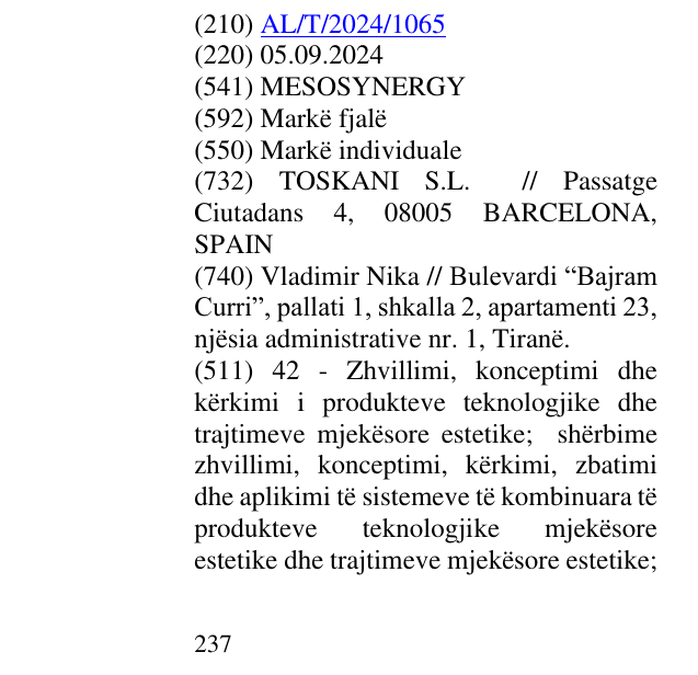Zëri i markës MESOSYNERGY në buletin