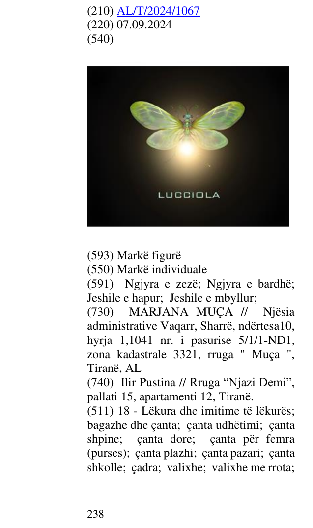 Zëri i markës LUCCIOLA në buletin