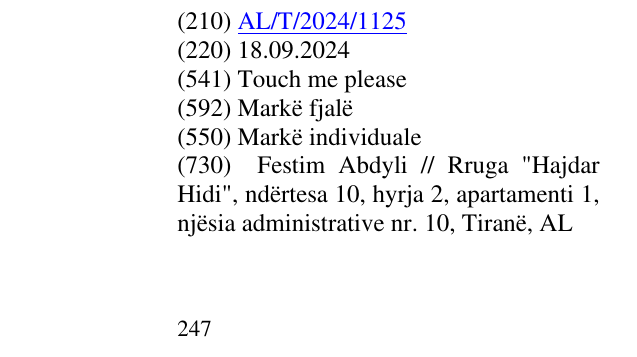 Zëri i markës Touch me please në buletin