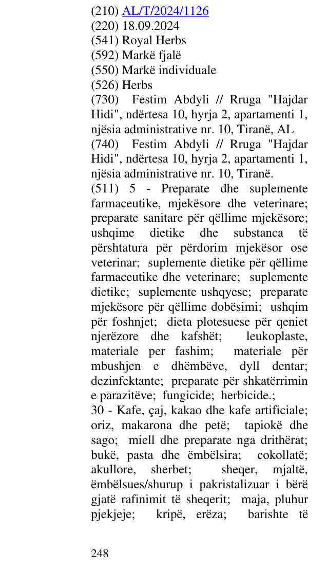 Zëri i markës Herbs në buletin
