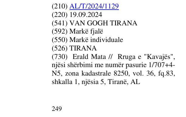 Zëri i markës TIRANA në buletin