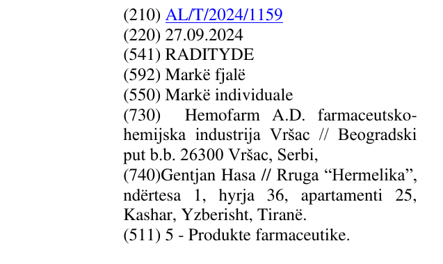 Zëri i markës RADITYDE në buletin
