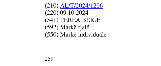 Zëri i markës TEREA BEIGE në buletin