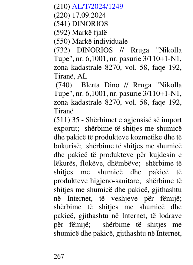 Zëri i markës DINORIOS në buletin