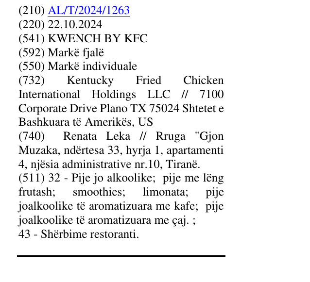 Zëri i markës KWENCH BY KFC në buletin