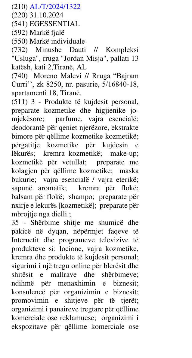 Zëri i markës EGESSENTIAL në buletin