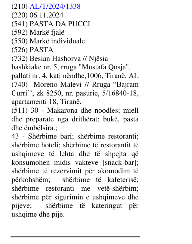 Zëri i markës PASTA në buletin