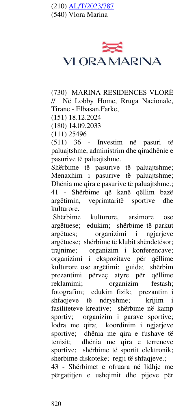 Zëri i markës Vlora Marina në buletin