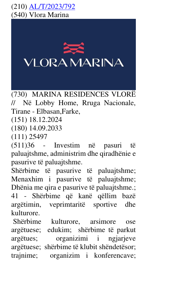 Zëri i markës Vlora Marina në buletin