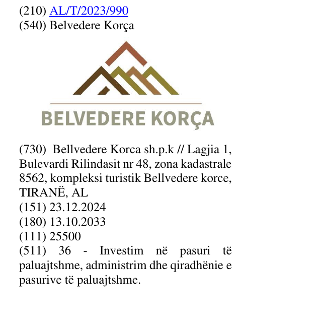 Zëri i markës Belvedere Korça në buletin