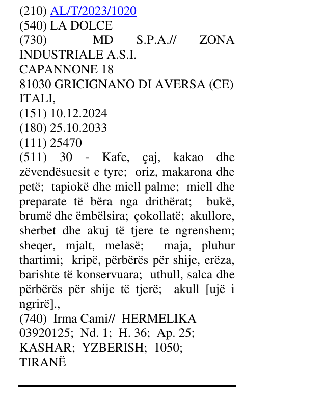 Zëri i markës LA DOLCE në buletin
