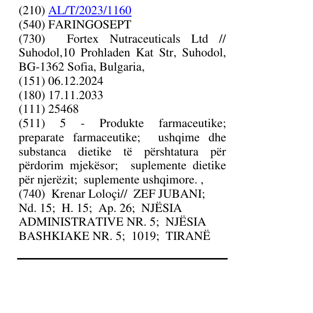 Zëri i markës FARINGOSEPT në buletin