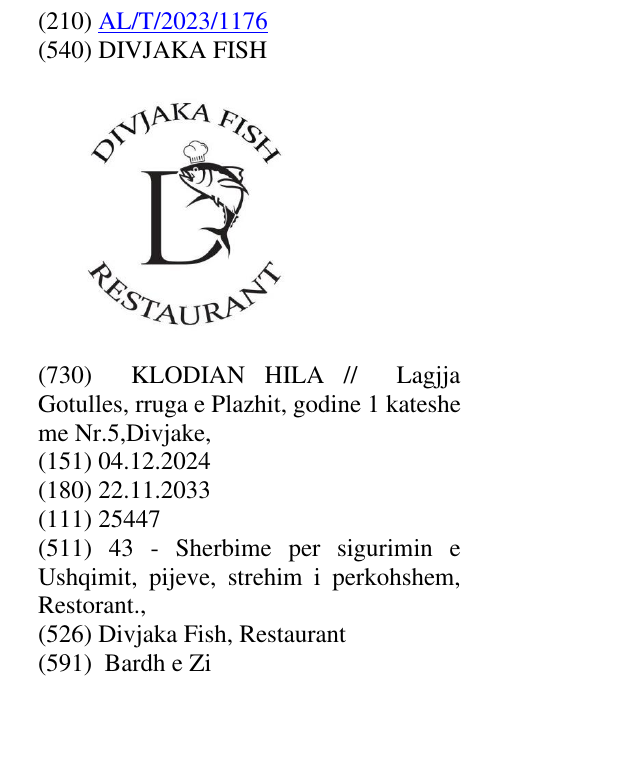 Zëri i markës DIVJAKA FISH në buletin