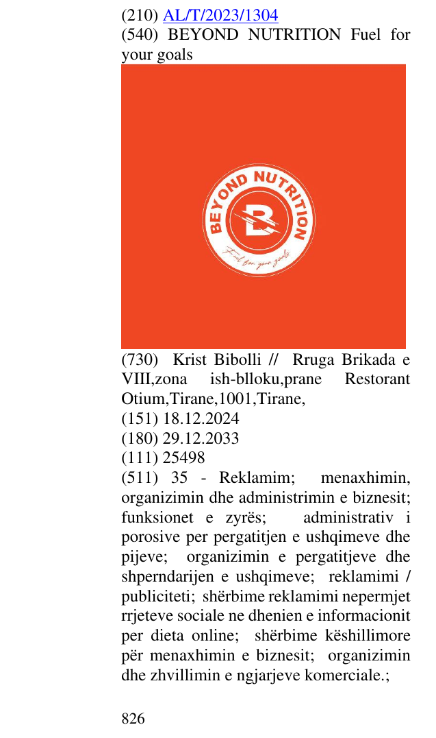 Zëri i markës BEYOND NUTRITION Fuel for your goals në buletin