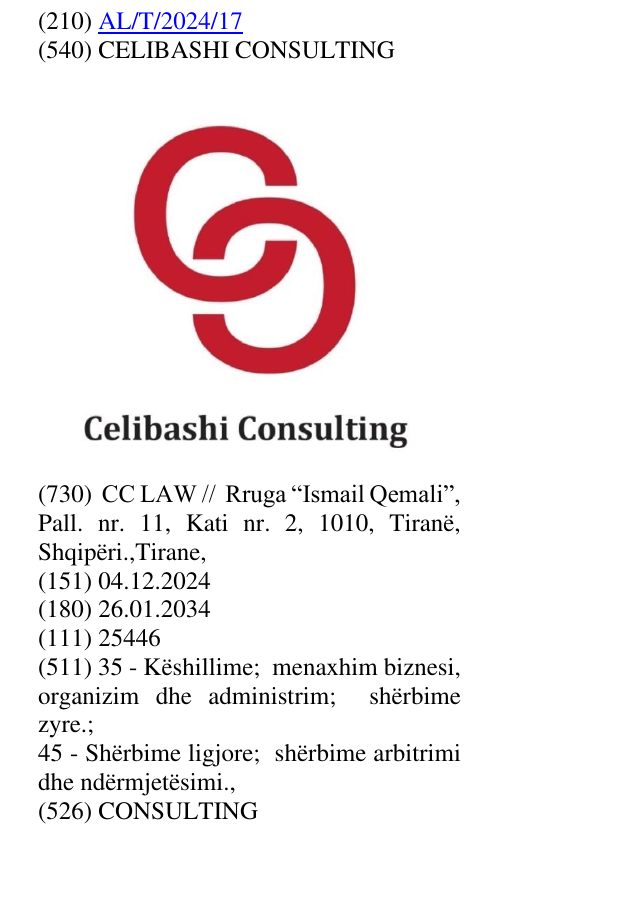Zëri i markës CELIBASHI CONSULTING në buletin
