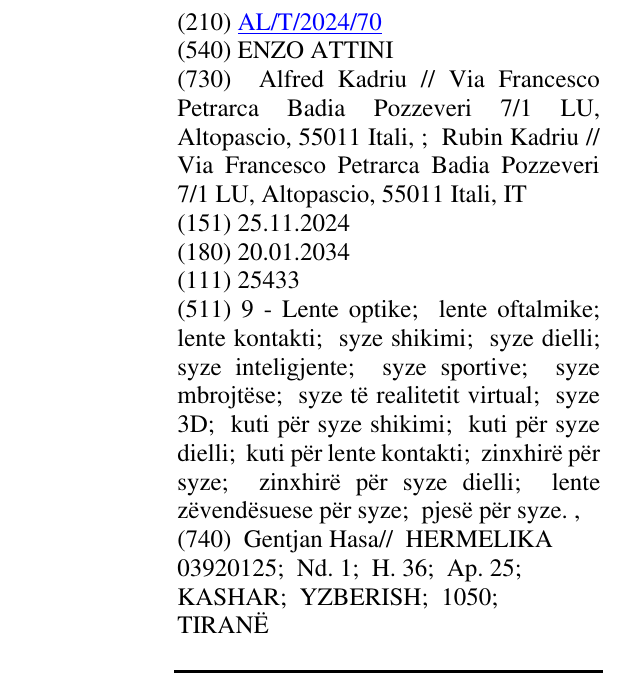 Zëri i markës ENZO ATTINI në buletin
