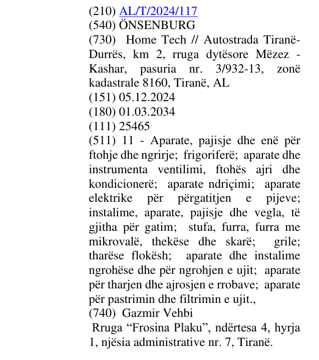 Zëri i markës ÖNSENBURG në buletin