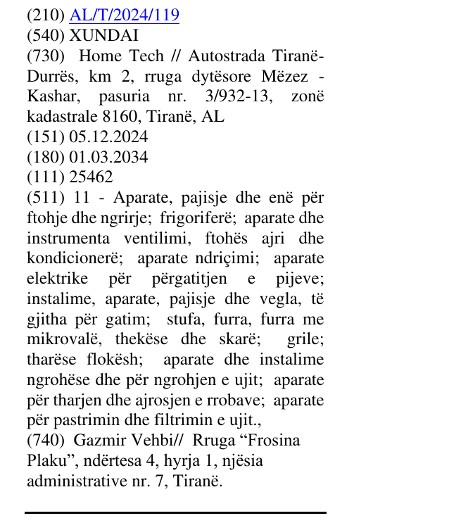 Zëri i markës XUNDAI në buletin