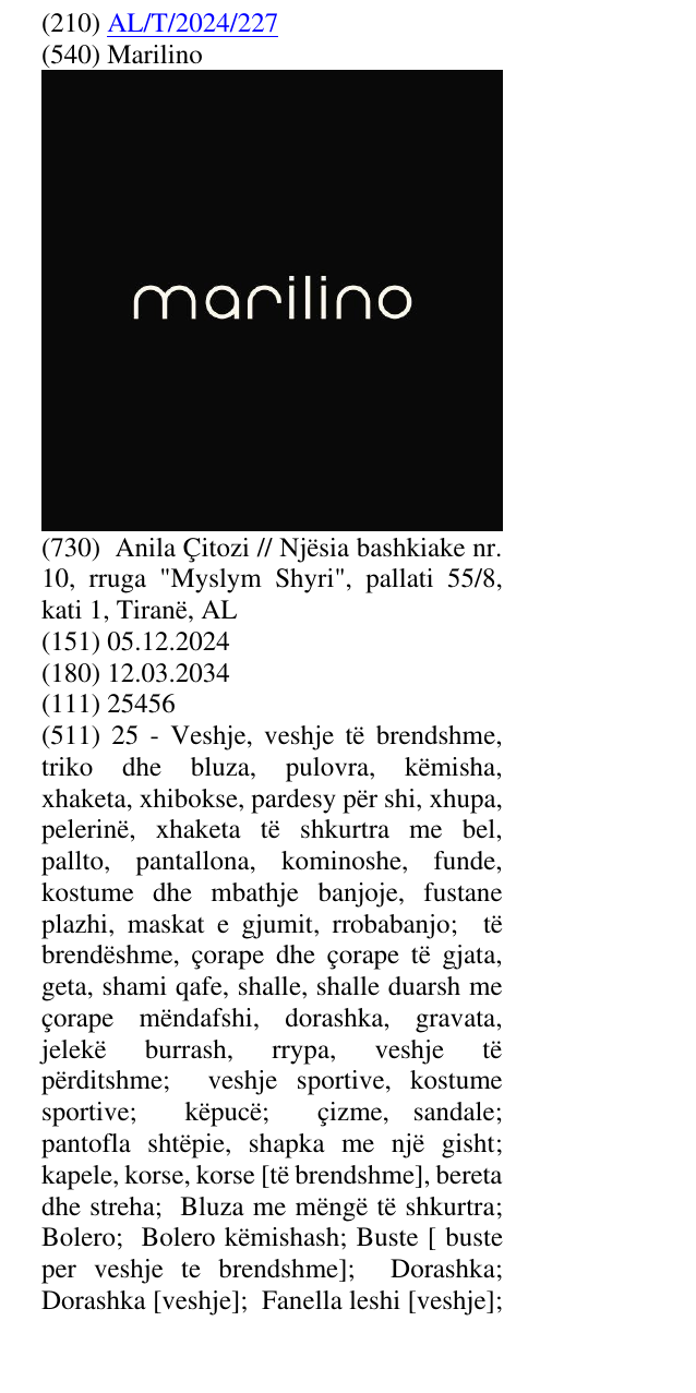Zëri i markës Marilino në buletin