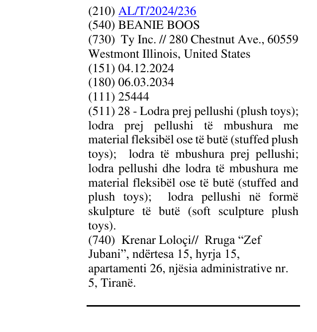 Zëri i markës BEANIE BOOS në buletin