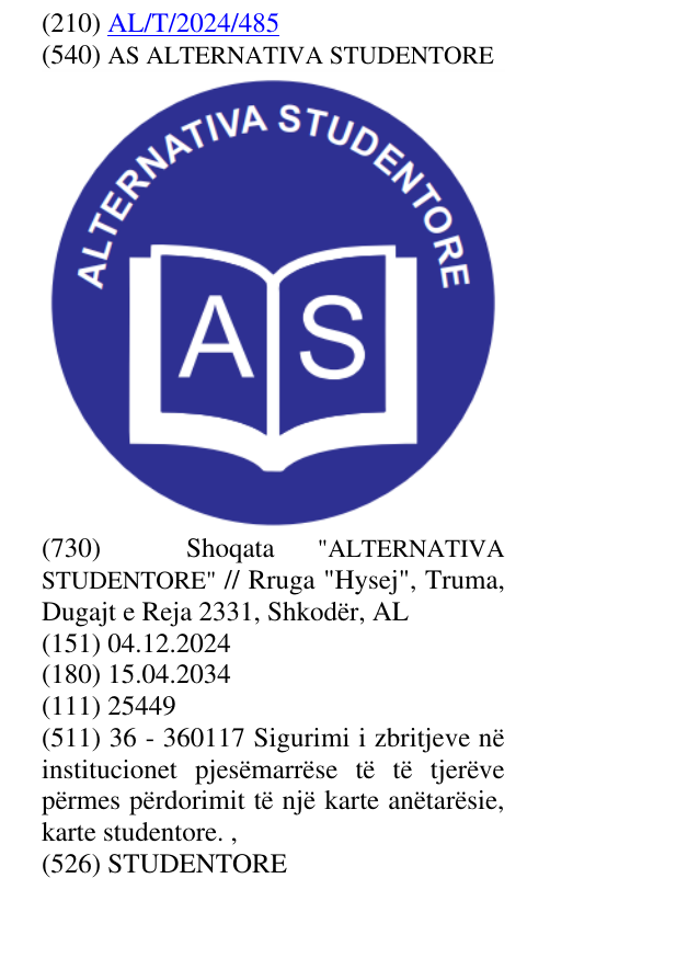 Zëri i markës AS ALTERNATIVA STUDENTORE në buletin