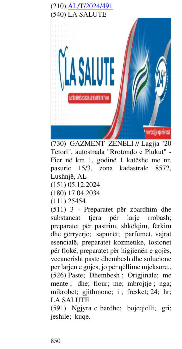 Zëri i markës LA SALUTE në buletin