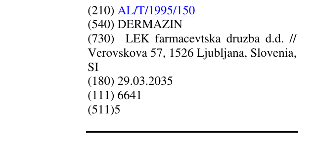Zëri i markës DERMAZIN në buletin