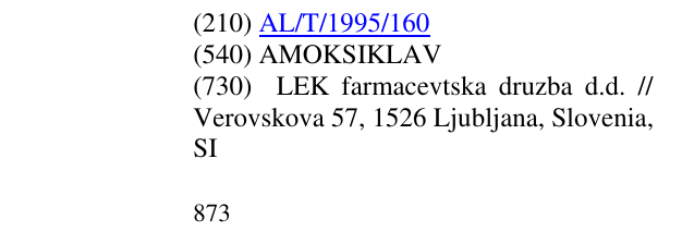 Zëri i markës AMOKSIKLAV në buletin