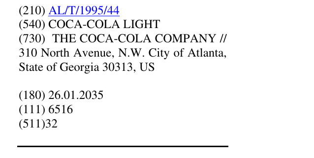 Zëri i markës COCA-COLA LIGHT në buletin