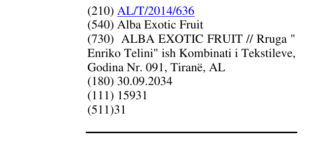 Zëri i markës Alba Exotic Fruit në buletin