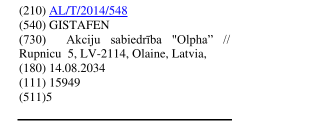 Zëri i markës GISTAFEN në buletin