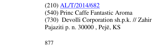 Zëri i markës Princ Caffe Fantastic Aroma në buletin
