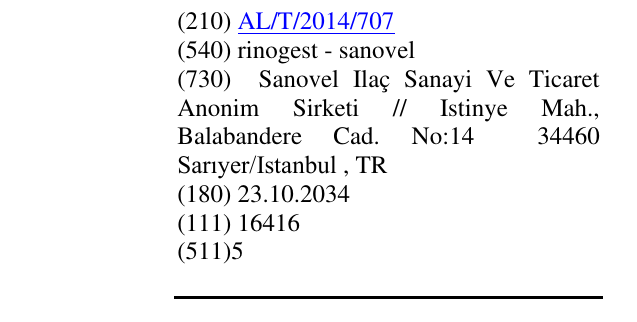 Zëri i markës rinogest - sanovel në buletin