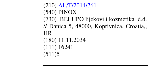 Zëri i markës PINOX në buletin