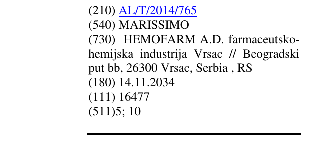 Zëri i markës MARISSIMO në buletin