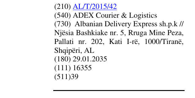 Zëri i markës ADEX Courier & Logistics në buletin