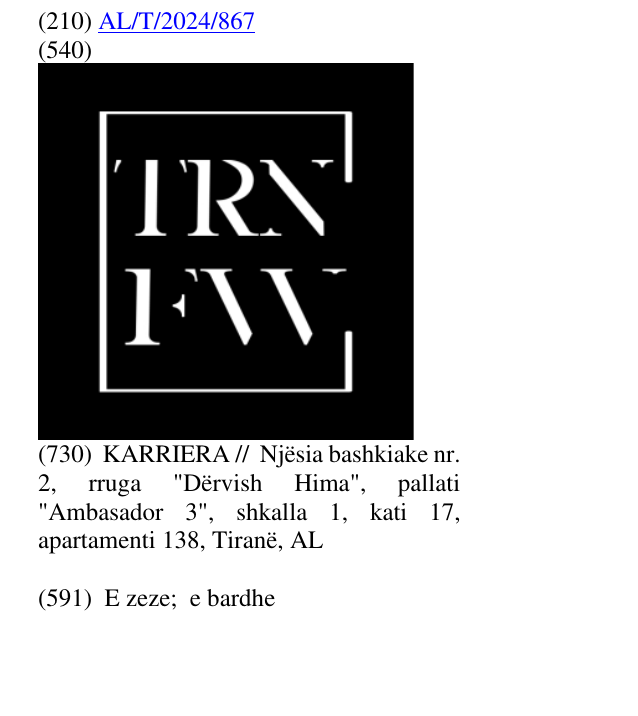Zëri i markës T R N F W në buletin