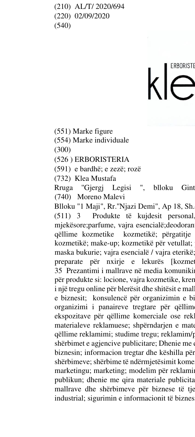 Zëri i markës ERBORISTERIA në buletin