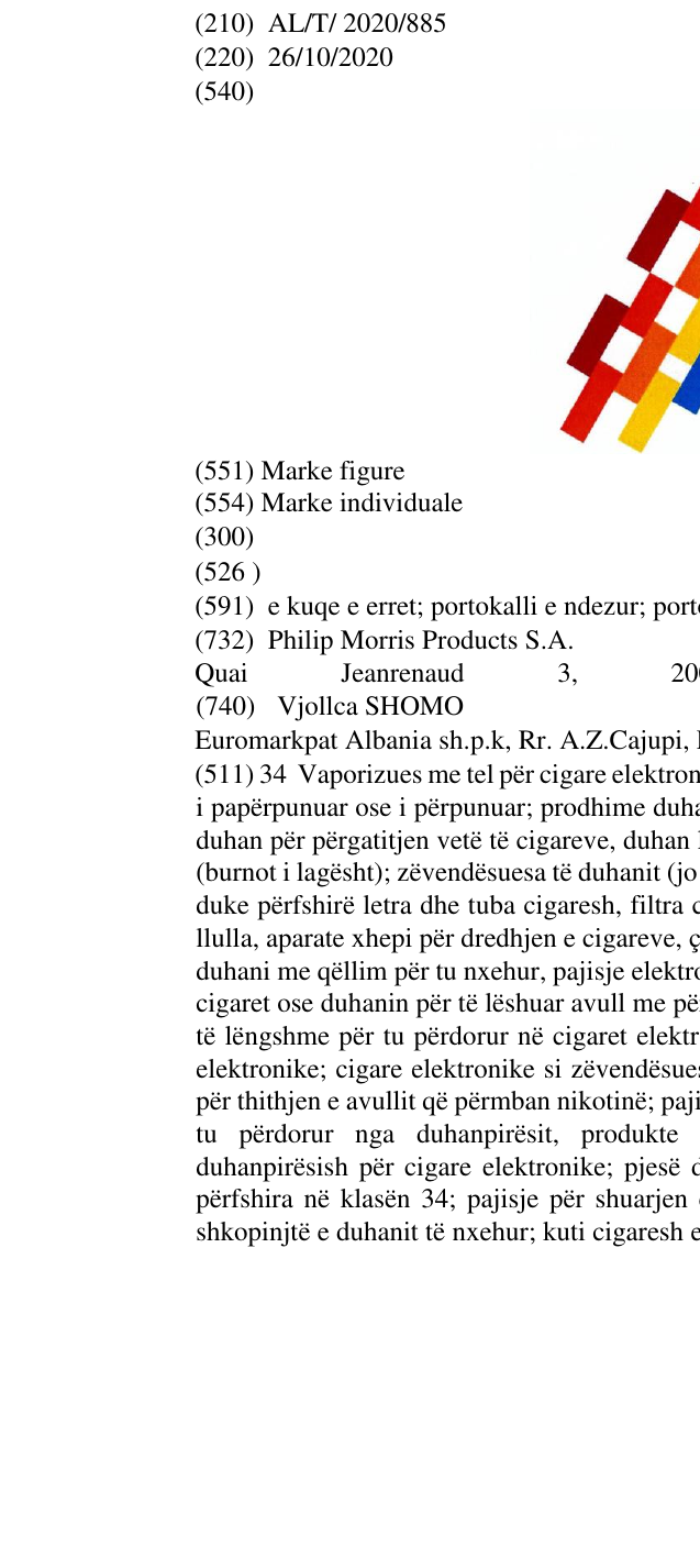 Zëri i markës AL/T/2020/885 në buletin