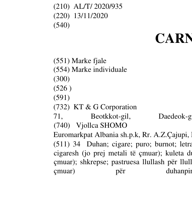 Zëri i markës CARNIVAL në buletin